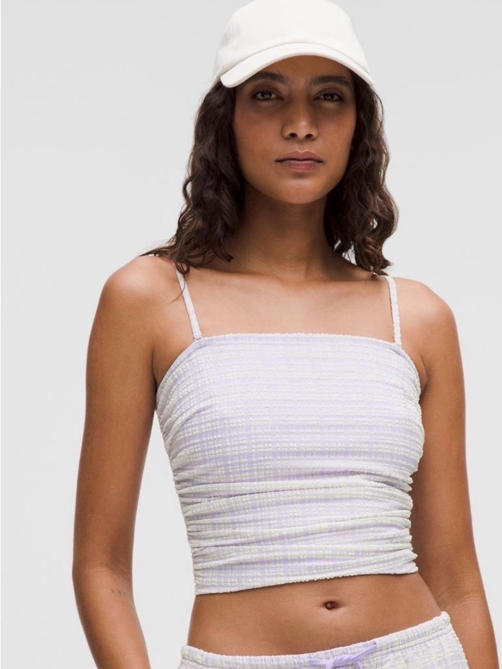 NWT Smocked Square-Neck Crop Top in Light Lavender